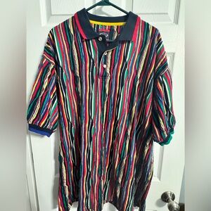Vtg 3D Textured Cotton Traders Sport Polo Shirt Mens XL Multicolor Striped
